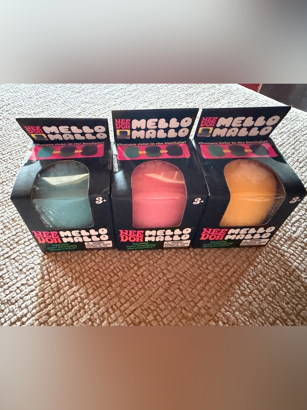 Mello Mallo Color-Changing Needoh- Blue, pink and yellow.   Price is for set.